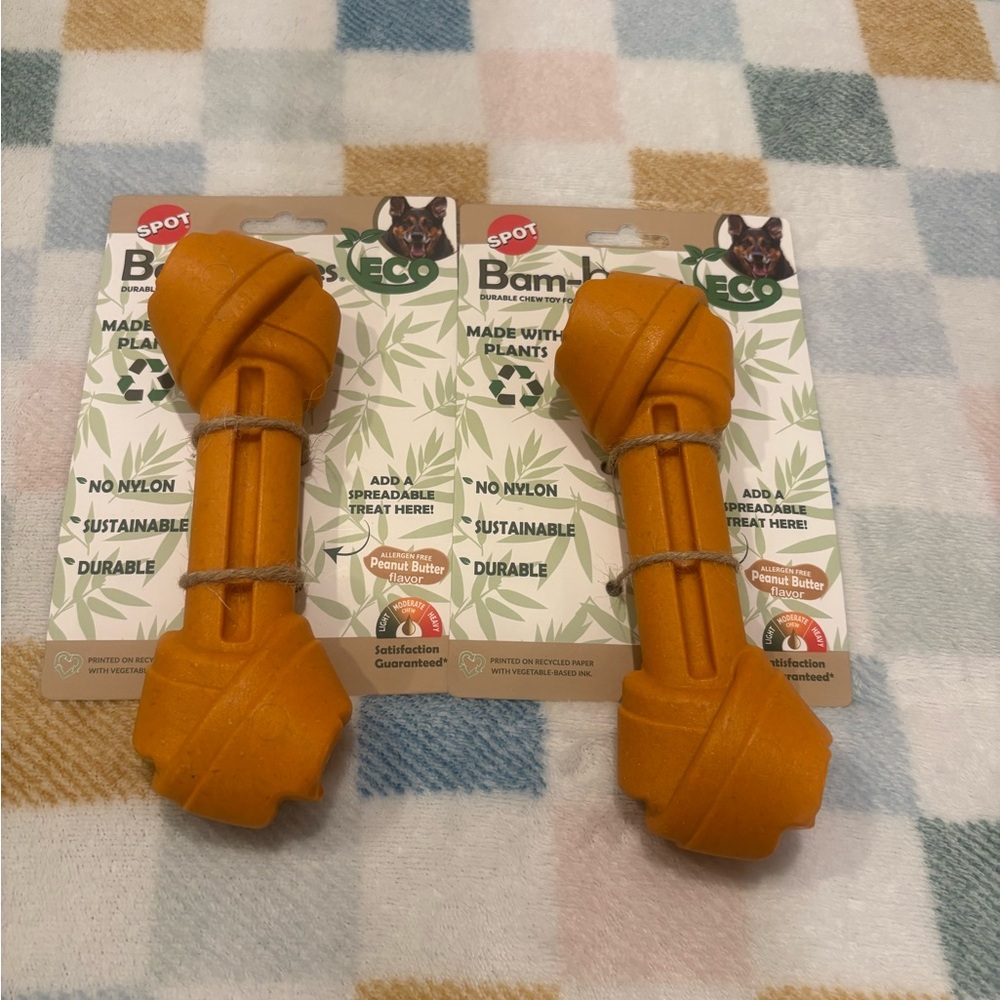 Two Eco-Friendly Bamboo Dog Chew Toy - Orange